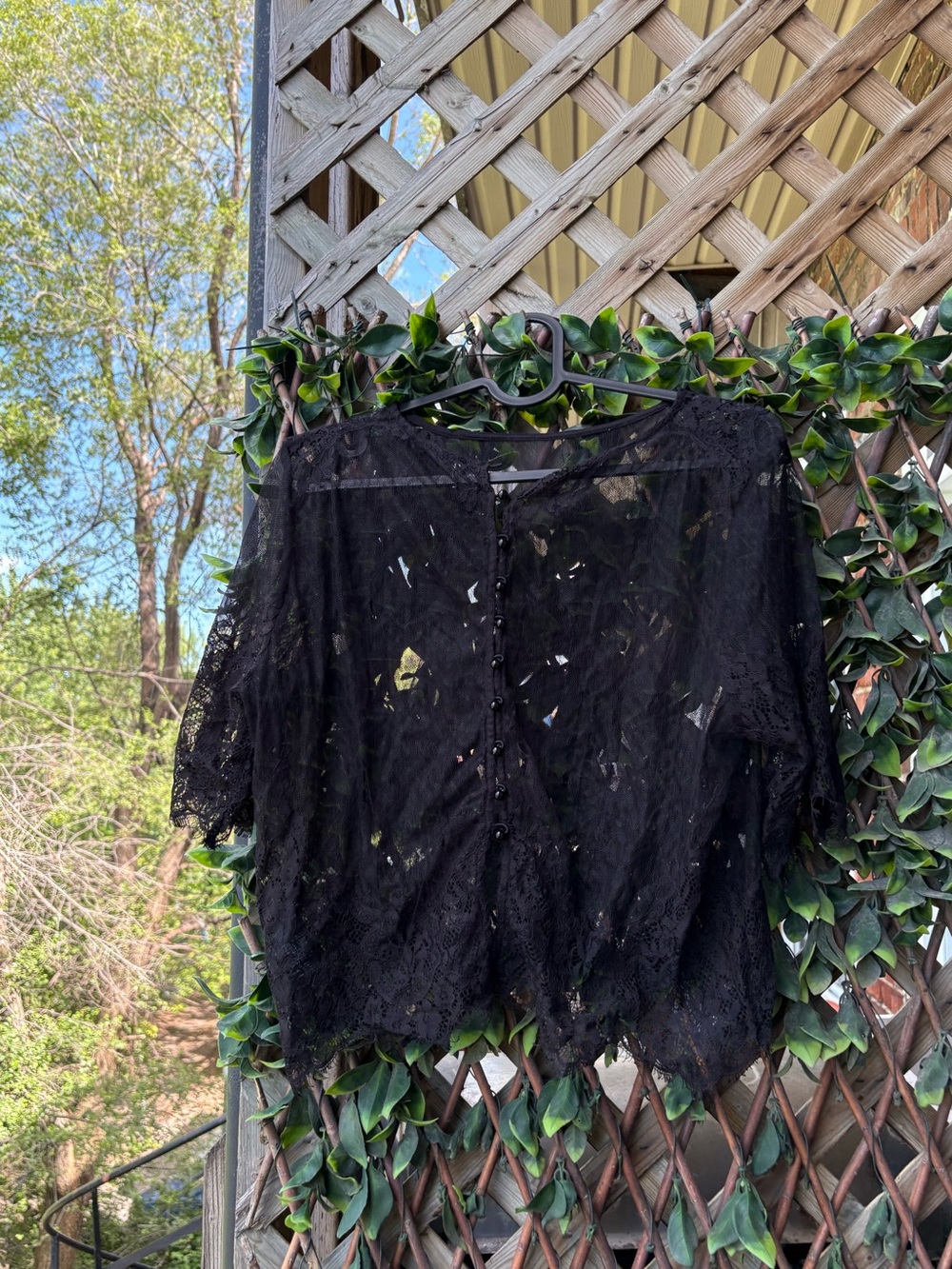 black, gothic button-front top - grunge, lace